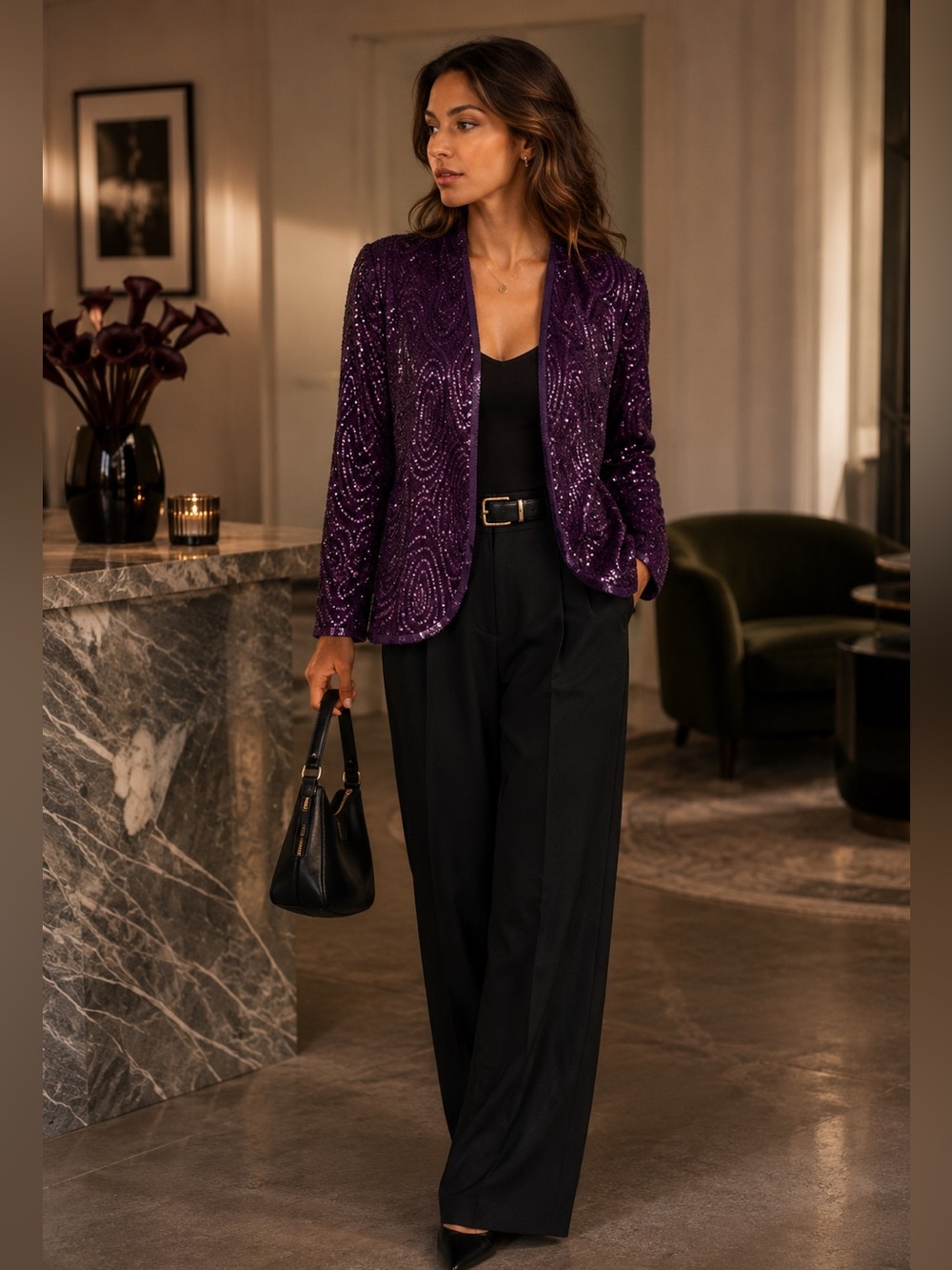 Vintage Frank Usher Purple Art Deco Sequin Cardigan Curated Sequin Collection